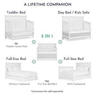 Evolur Andorra 5-in-1 Convertible Crib in Weathered White, Greenguard Gold and JPMA Certified, Made of Hardwood, Easy to Assemble, Wooden Nursery Furniture