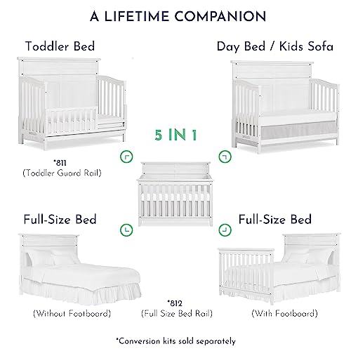 Evolur Andorra 5-in-1 Convertible Crib in Weathered White, Greenguard Gold and JPMA Certified, Made of Hardwood, Easy to Assemble, Wooden Nursery Furniture