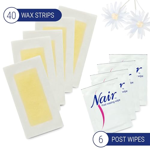 Nair Sensitive Hair Remover Wax Ready Strips, Legs and Body Hair Removal Wax Strips, 40 Count