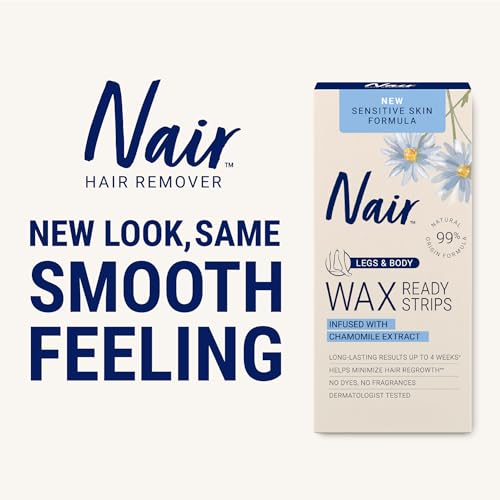 Nair Sensitive Hair Remover Wax Ready Strips, Legs and Body Hair Removal Wax Strips, 40 Count