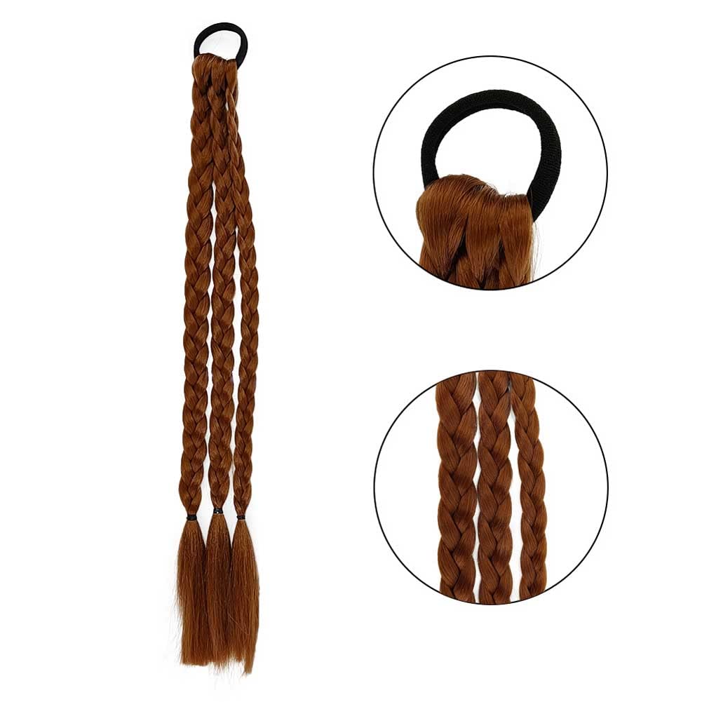 2 Pcs Braided Ponytail Extensions Long Synthetic Hair Pieces Hair Wig Hair Ties Twist Braid Hair Bands Hair Accessories for Women and Girls (Light Brown)