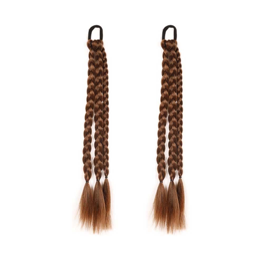 2 Pcs Braided Ponytail Extensions Long Synthetic Hair Pieces Hair Wig Hair Ties Twist Braid Hair Bands Hair Accessories for Women and Girls (Light Brown)