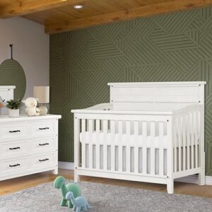 Evolur Andorra 5-in-1 Convertible Crib in Weathered White, Greenguard Gold and JPMA Certified, Made of Hardwood, Easy to Assemble, Wooden Nursery Furniture