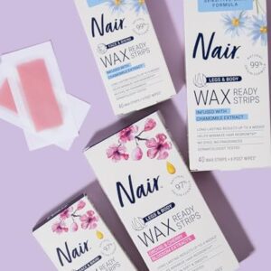 Nair Sensitive Hair Remover Wax Ready Strips, Legs and Body Hair Removal Wax Strips, 40 Count