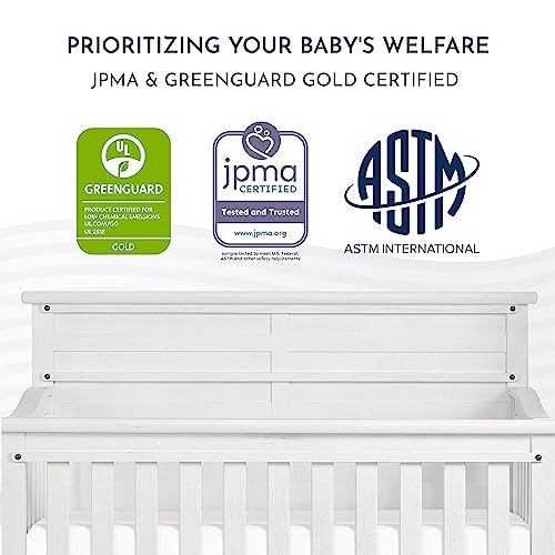 Evolur Andorra 5-in-1 Convertible Crib in Weathered White, Greenguard Gold and JPMA Certified, Made of Hardwood, Easy to Assemble, Wooden Nursery Furniture