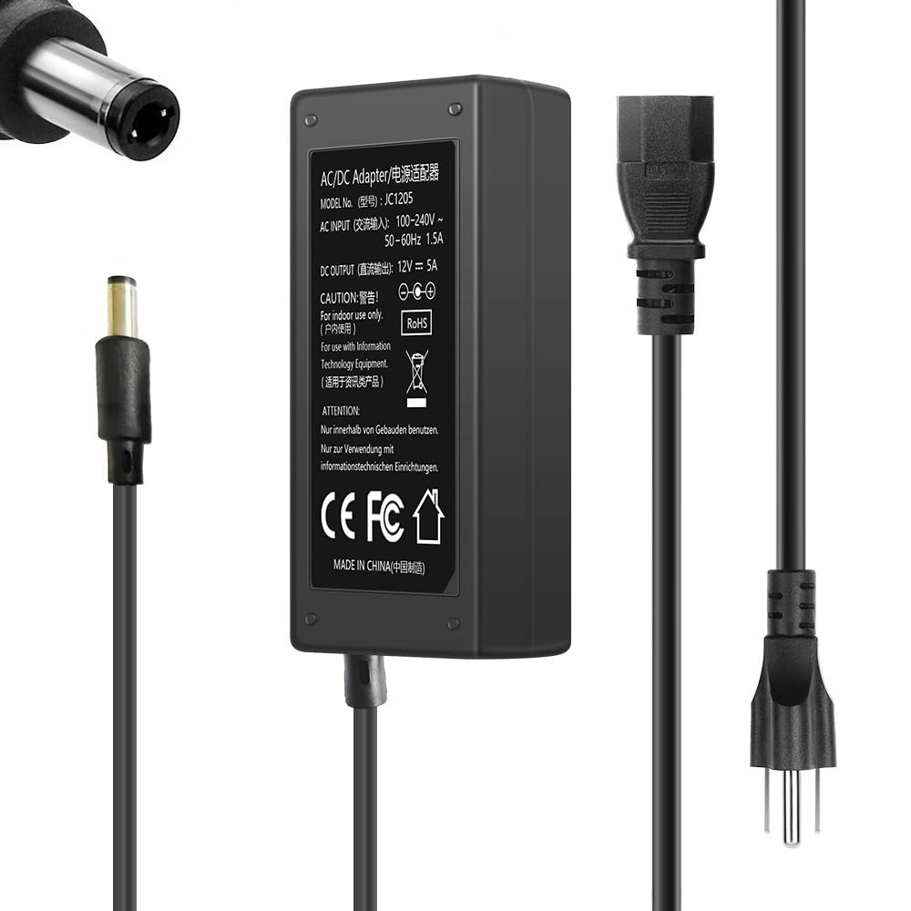 DC 12 Volt 5 Amp Power Supply 60W AC Adapter 100-240V 50-60Hz AC to DC 12V 5A Power Adapter Transformer with 5.5mm x 2.5mm DC Outlet Plug for LED Strip Light CCTV Camera 3D Printer...