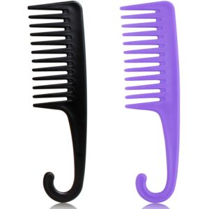 2pcs large wide tooth comb, shower combs with hook for wet curly hair, premium big hair brush combs to detangle curls, women detangler comb for detangling wigs, styling dry thick long cabello