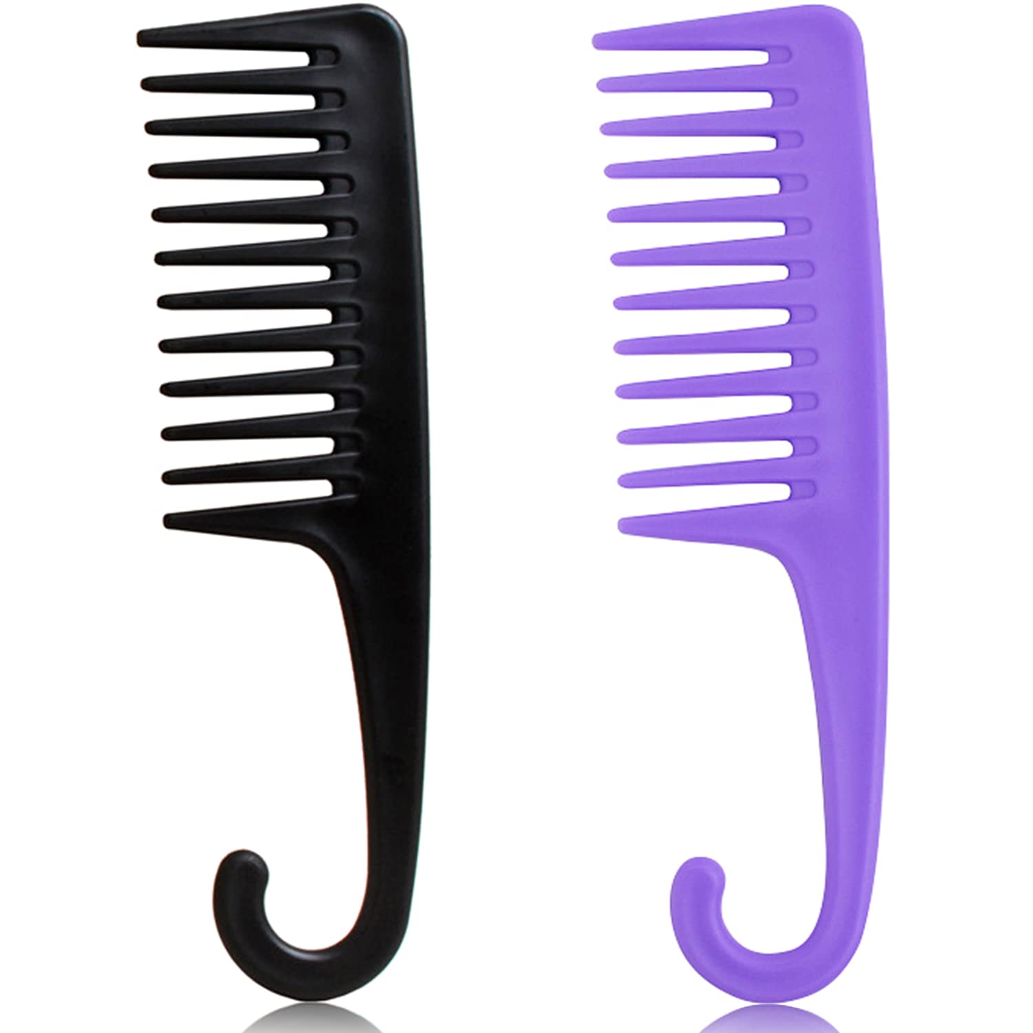 2PCS Large Wide Tooth Comb, Shower Combs with Hook for Wet Curly Hair, Premium Big Hair Brush Combs to Detangle Curls, Women Detangler Comb for Detangling Wigs, Styling Dry Thick Long Cabello