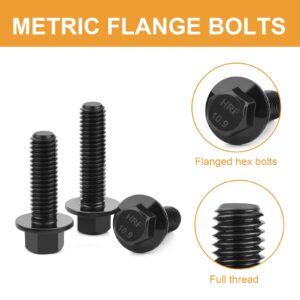 VIGRUE 155PCS M6-1.0 M8-1.25 Flanged Hex Bolts, M6 x 12/16/20/25/30mm and M8 x 16/20/25/30mm Flange Hexagon Screws Bolts Nuts 10.9 Alloy Steel Black Zinc Plated Full UNC Thread