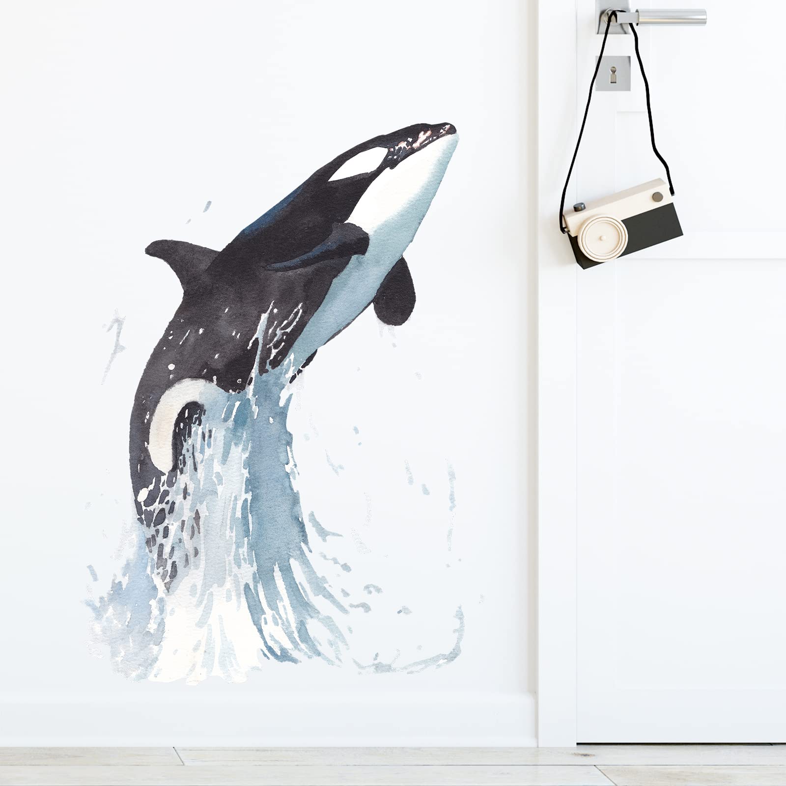 RoyoLam Killer Whale Jumping out of the Water Wall Decal Nursery Orca Sea Animal Wall Sticker Removable Peel and Stick Waterproof Wall Art Decor Stickers for Kids Baby Classroom Preschool Living Room