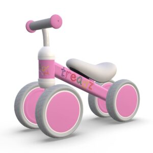 balance bike ride-on toy | 12-36 months babies and toddlers | boys and girls | indoor outdoor | mobility muscle strength motor skills | created by makers of established action kids products | pink