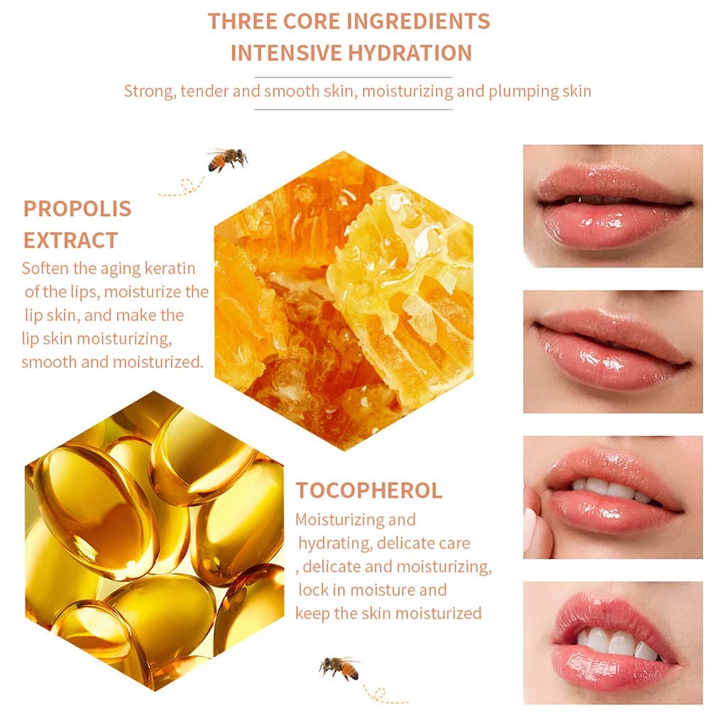 4PCS Honey Lip Balm Honey Pot & Strawberry Sleeping Lip Mask, Propolis Moisturizing Honey Lip Mask Lip Balm, Hydrating & Prevention Dry and Cracked Lip Scrubs Exfoliator, Winter Lip Care Products