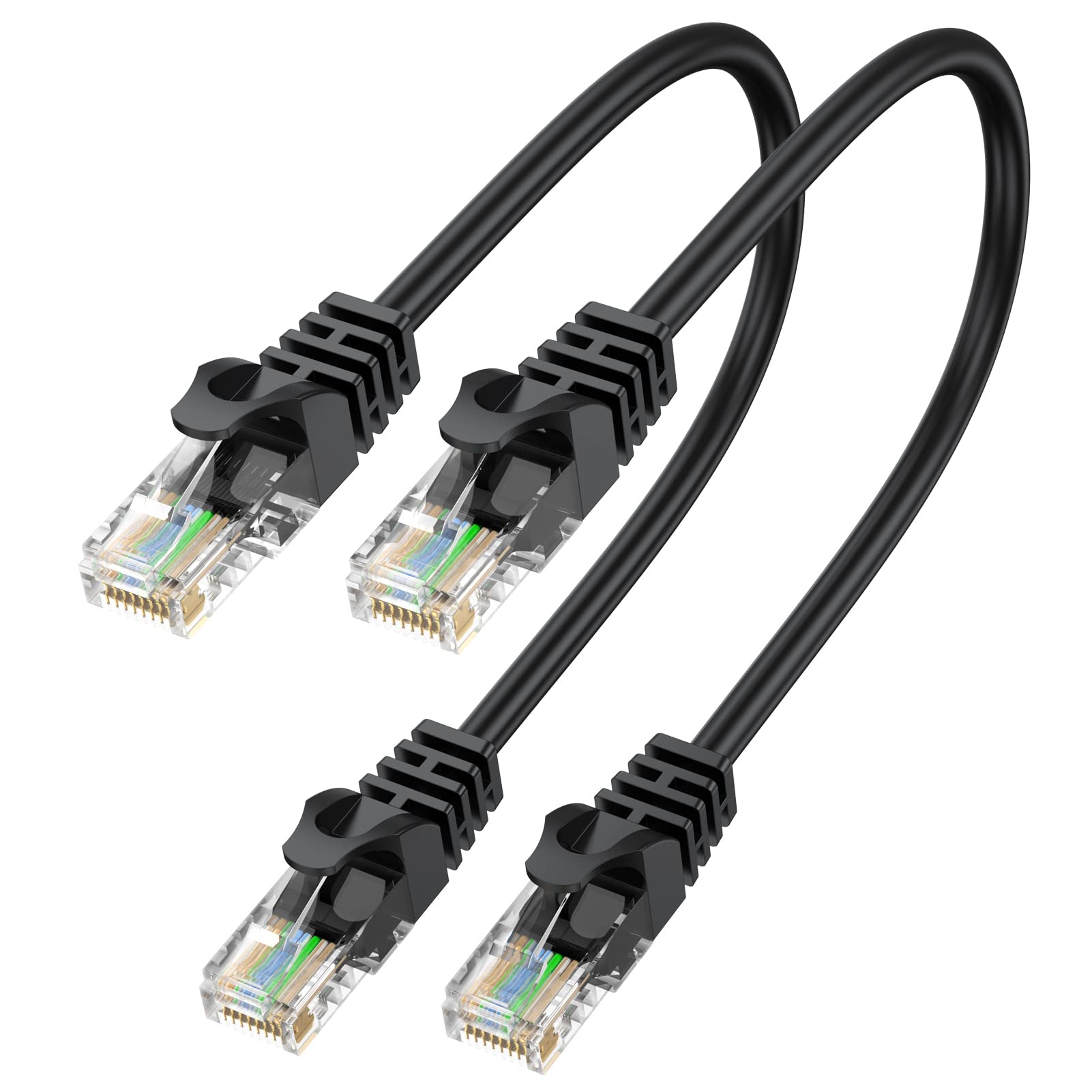 ApoJodly Cat6 Ethernet Cable 1FT 2-Pack, Short Patch Cable 1 Foot Cord (Cat 6 Cable, Internet RJ45 Cable, Network Cable) 10Gbps for Gaming, Patch Panel, Cable Management, Router, Modem