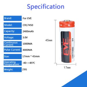 STEPMAX (10 Pack EVE CR17450 Lithium Battery 2400mAh 3V Replacement PLC Industrial Control Battery