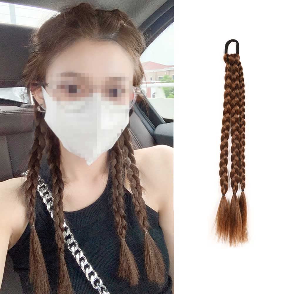 2 Pcs Braided Ponytail Extensions Long Synthetic Hair Pieces Hair Wig Hair Ties Twist Braid Hair Bands Hair Accessories for Women and Girls (Light Brown)