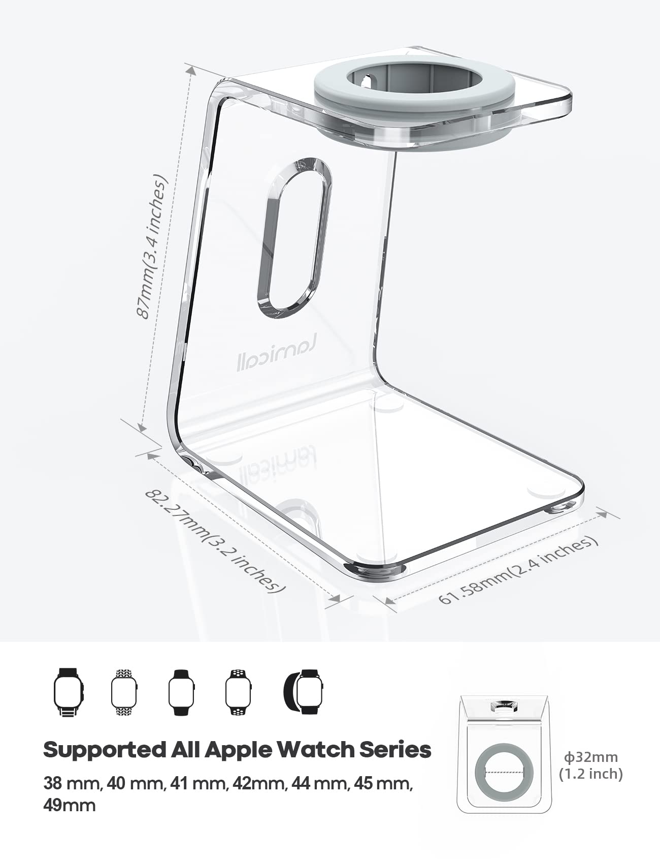 Acrylic Watch Stand for Apple Watch Charger - Lamicall Desk Watch Charging Dock, Transparent Clear iWatch Charger Holder Nightstand, Fit for All Apple Watch, Series SE, Ultra, 10/9/8/7/6/5/4/3/2/1