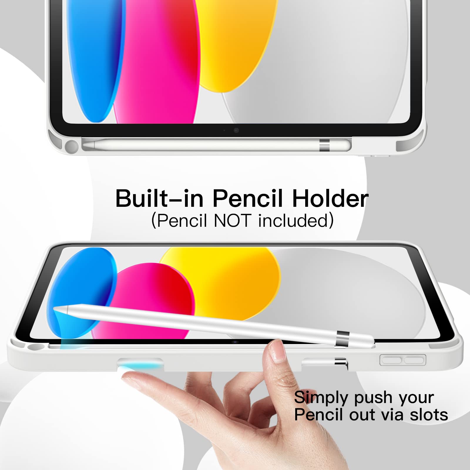 JETech Case for iPad 10 (10.9-Inch, 2022 Model, 10th Generation) with Pencil Holder, Slim Tablet Cover with Soft TPU Back, Auto Wake/Sleep (White)