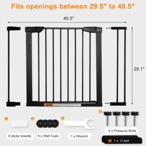 KBYTDREAM 29.5 to 40.5" Extra Wide Walk Through Pet Gate, Auto Close Safety Baby Gate, Metal Durability Dog Gate for House, Stairs, Doorways, Includes 2 Extension Kit, Black