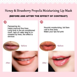 4PCS Honey Lip Balm Honey Pot & Strawberry Sleeping Lip Mask, Propolis Moisturizing Honey Lip Mask Lip Balm, Hydrating & Prevention Dry and Cracked Lip Scrubs Exfoliator, Winter Lip Care Products