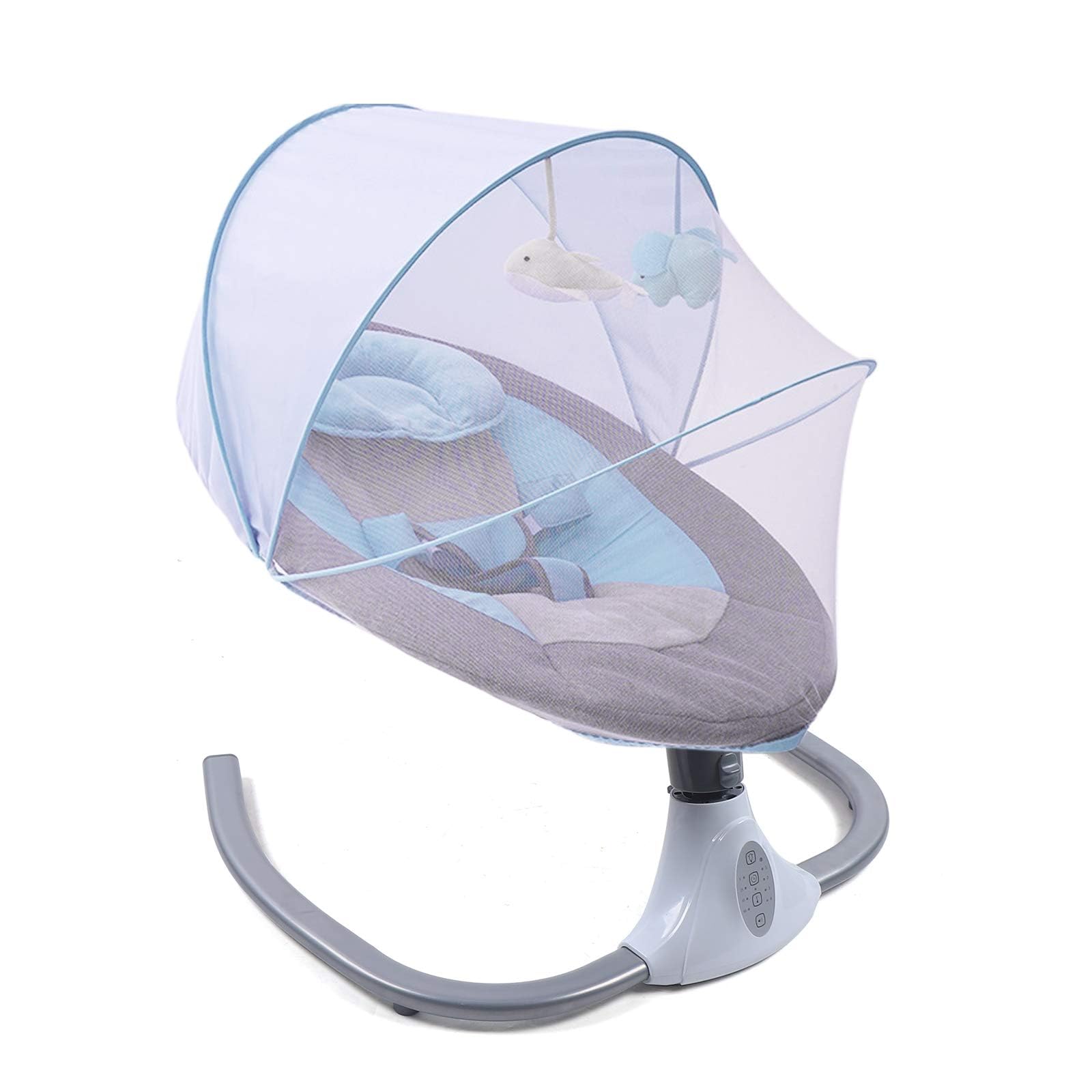 TFCFL Baby Swings for Infants, Foldable Infant Swing Chair Baby Bouncer 4-Speeds with Music Speaker, Remote Control, Netting, Hanging Toys, Seat Cover, Pillow or 0-12 Months Newborn Babies (Blue)