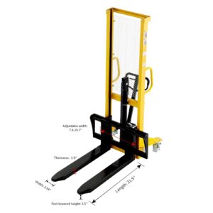 DMC-FPPS 1100lbs Capacity Manual Pallet Stacker, 63" Hydraulic Lift Height, 7.9"-29.3" Width Adjustable Forks, Hand Pallet Truck Forklift