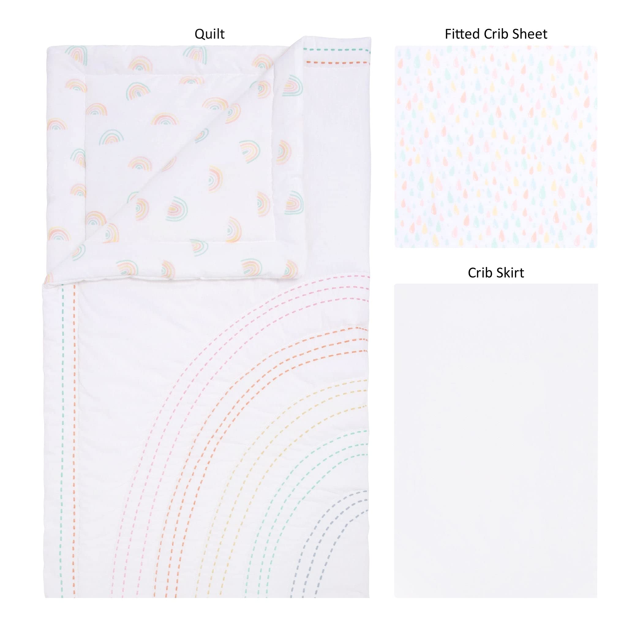 Trend Lab Rainbow 3 Piece Crib Bedding Set, Includes Nursery Quilt, Fitted Crib Sheet and Crib Skirt