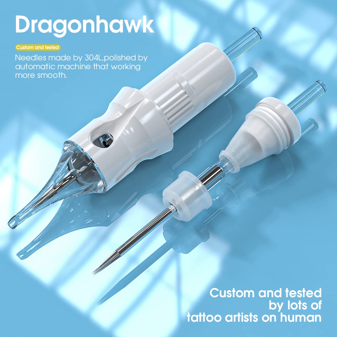 Dragonhawk Tattoo Cartridges Needles for Studio Artists, Disposable Standard Tattoo Needles Kit by Dragonhawklabs, 50Pcs Mixed Sizes 1003RL, 1005RL, 1007RL, 1009RL, 1011RL