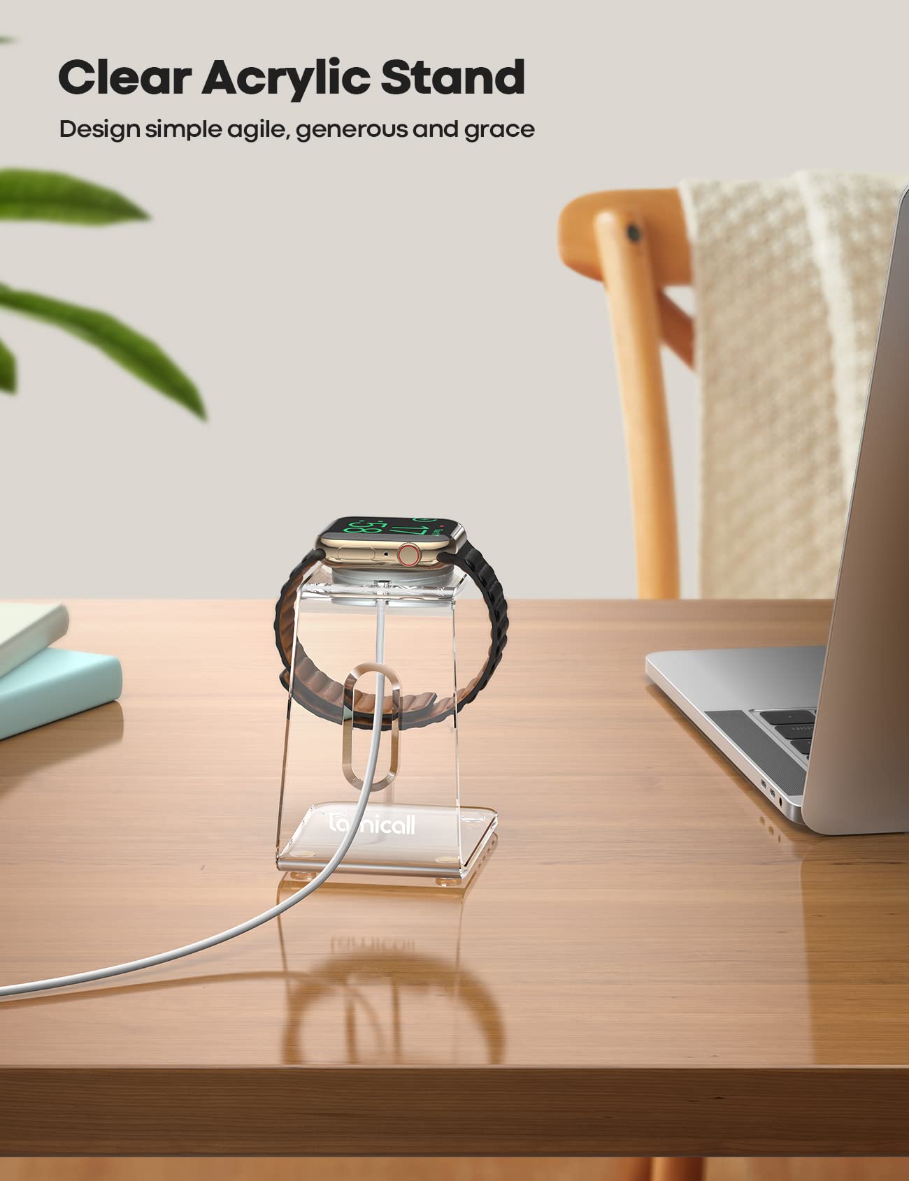 Acrylic Watch Stand for Apple Watch Charger - Lamicall Desk Watch Charging Dock, Transparent Clear iWatch Charger Holder Nightstand, Fit for All Apple Watch, Series SE, Ultra, 10/9/8/7/6/5/4/3/2/1