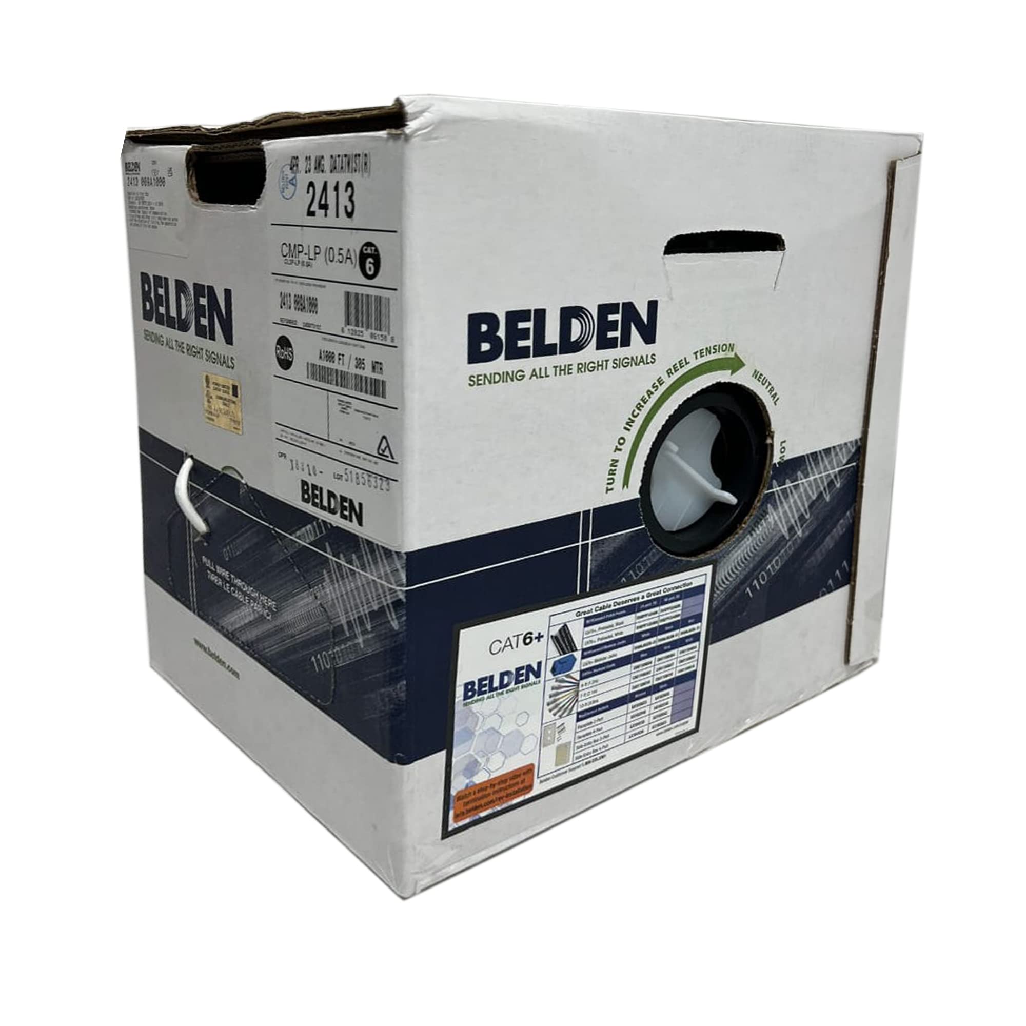 Cat6 Plenum USA Made 2413 Belden 1000 feet UTP Cable White Color Compatible with All PoE Devices.