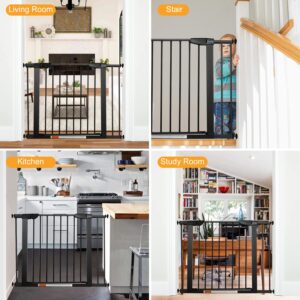 KBYTDREAM 29.5 to 40.5" Extra Wide Walk Through Pet Gate, Auto Close Safety Baby Gate, Metal Durability Dog Gate for House, Stairs, Doorways, Includes 2 Extension Kit, Black