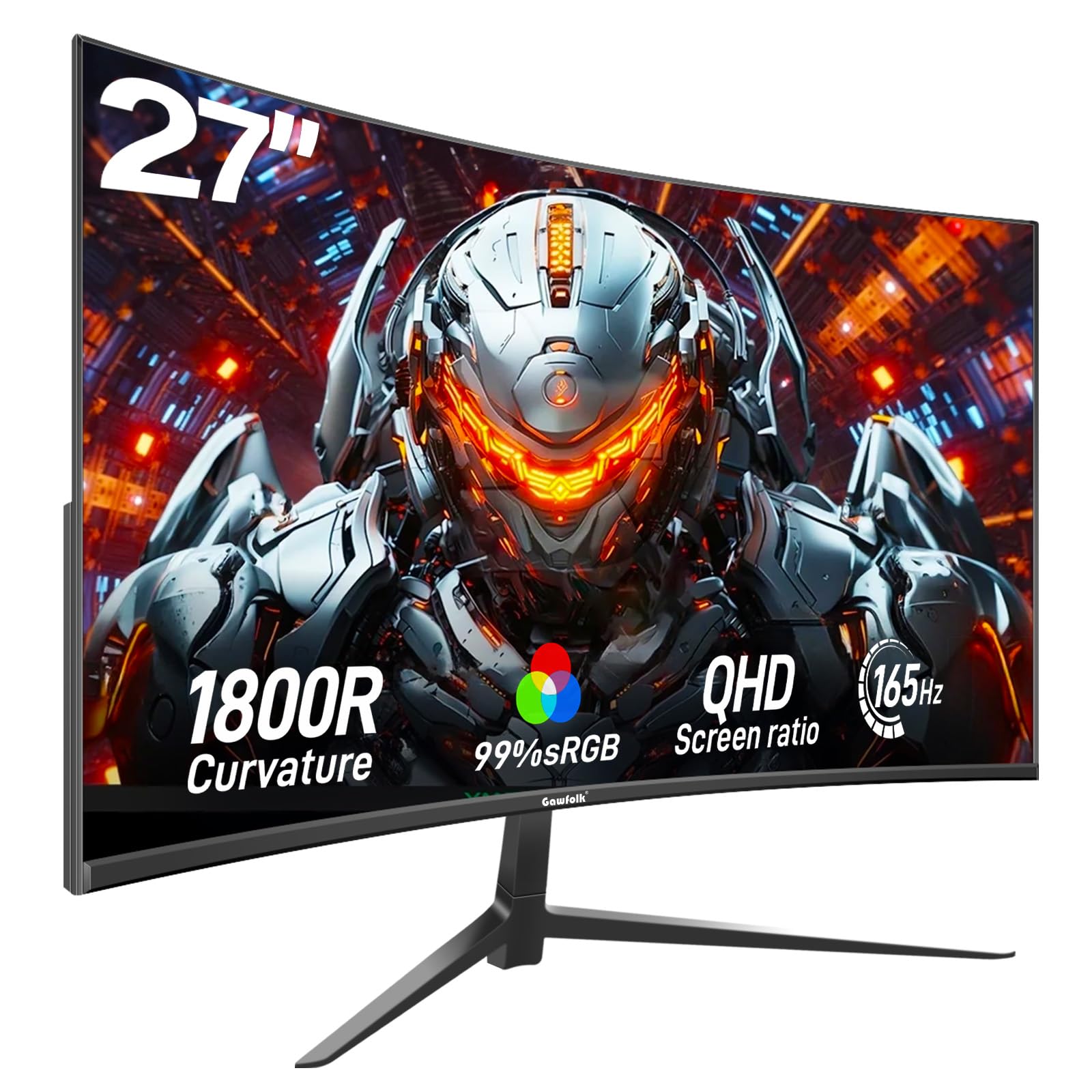 Gawfolk 2K 165Hz Curved Monitor, 27 Inch QHD 2560x1440p 144Hz Gaming Monitor with AMD FreeSync, Flicker-Free, 2X HDMI 2.0, DP 1.4, Ultra-Thin Frameless 1800R Screen PC Monitor