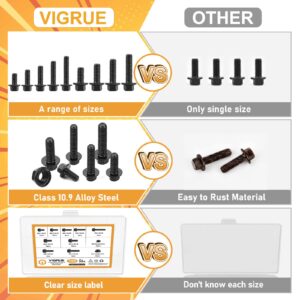 VIGRUE 155PCS M6-1.0 M8-1.25 Flanged Hex Bolts, M6 x 12/16/20/25/30mm and M8 x 16/20/25/30mm Flange Hexagon Screws Bolts Nuts 10.9 Alloy Steel Black Zinc Plated Full UNC Thread