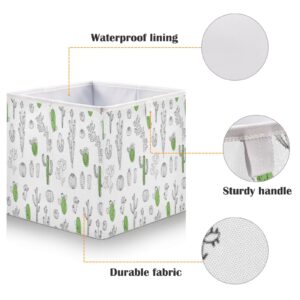 Kigai Cactus Pattern Storage Bins Cube Foldable Storage Baskets Bin Waterproof Home Organizer with Handles Basket for Toy Nursery Blanket Clothes, 11x11x11 Inch