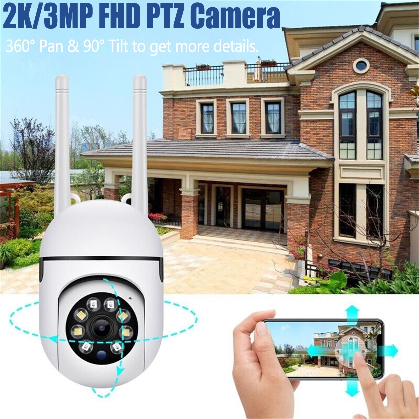 2K 3MP Security Camera Outdoor, 5G/2.4GHz 360° PTZ WiFi Camera, Indoor Surveillance Cam for Home Security, Smart Motion Detection Alarm, 2-Way Audio, Night Vision, Works with Alexa - with 64G SD Card