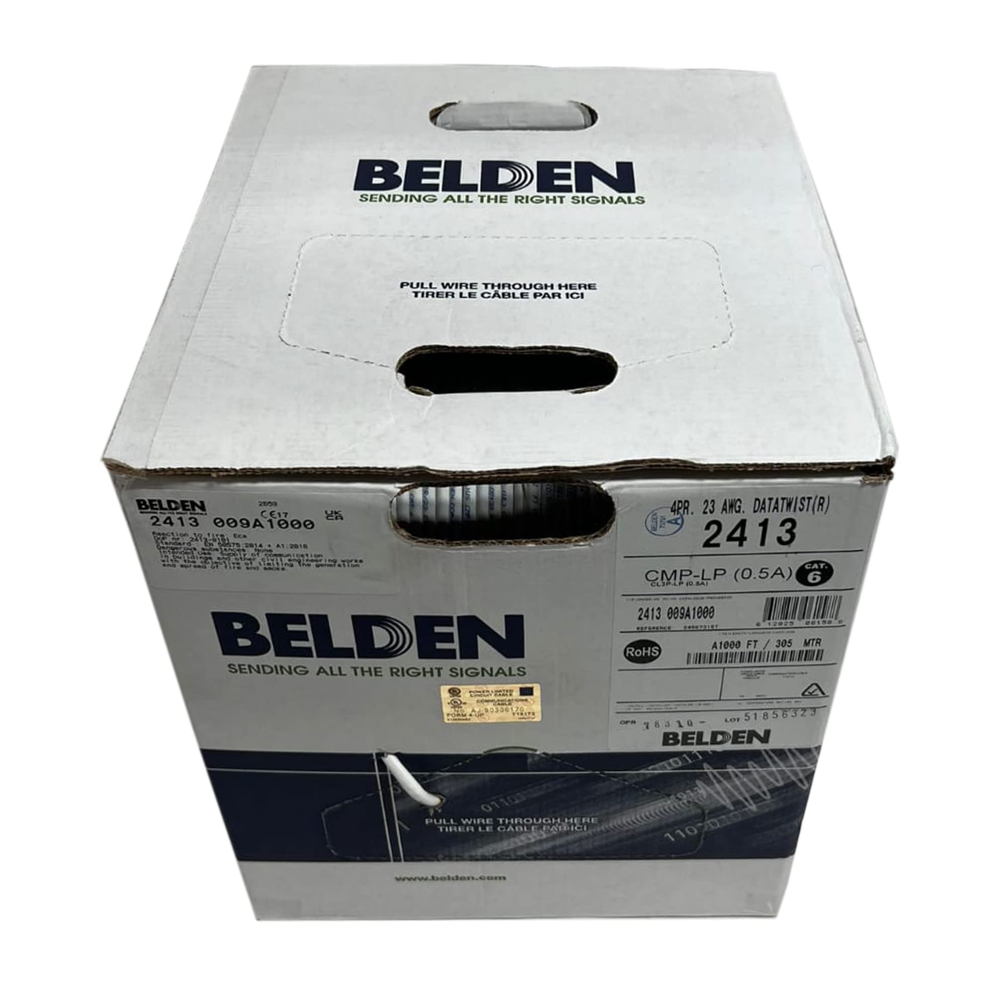 Cat6 Plenum USA Made 2413 Belden 1000 feet UTP Cable White Color Compatible with All PoE Devices.