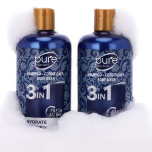 3-in-1 Men's Shower Gel, Shampoo and Face Wash - Paraben & Sulfate Free, Keeps You Fresh All Day! 2 Pack.