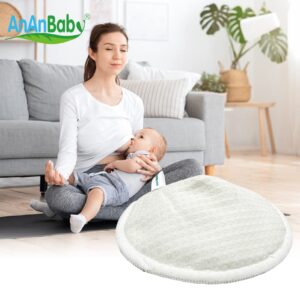 AnAnBaby Organic Bamboo Nursing Breast Pads - 10-Pack Reusable Non-Slip Nipple Pads for Breastfeeding New Moms Postpartum Essentials (5.5inch) with Washing Bags and Handbags（X-Large，White）