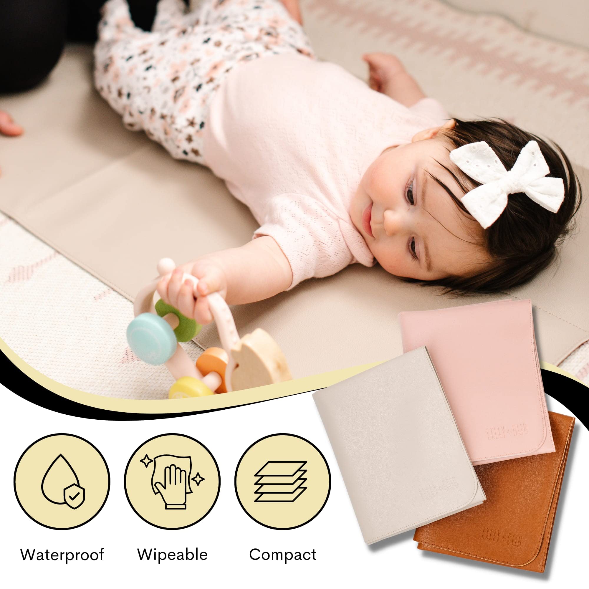 Changing Pad (16 x 30), Vegan Leather Baby Wipeable Changing Mat Portable Changing Pad Diaper Leather Changing Mat - Foldable Changing Mat - Changing Mat Baby Station (Primrose)