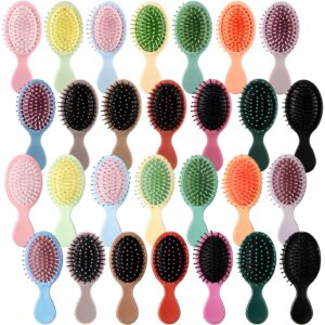 zopeal 28 pcs mini wet hair brush bulk small pocket travel hairbrush set hygiene supplies detangler soft bristle detangling paddle kids operation christmas for most hair type wet dry hair (28 colors)