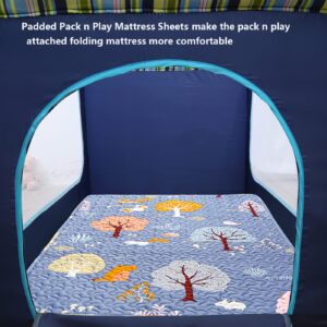 Padded Pack n Play Sheets Breathable Thick Pack and Play Mattress Protector, Quilted 38x26” Playard Sheet Fitted for Graco, Portable Mini Cribs and Foldable Mattress Pad, Soft Playpen Mattresses Cover