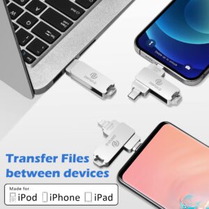 Apple MFi Certified 128GB Memory-Thumb-Drive-iPhone USB-Memory-Drive-for-iPhone Apple-iPhone-Storage-Flash-Drive USB C OTG Pendrive Android Backup Photo Storage External USB Flash Storage Photo Stick