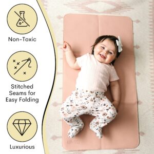 Changing Pad (16 x 30), Vegan Leather Baby Wipeable Changing Mat Portable Changing Pad Diaper Leather Changing Mat - Foldable Changing Mat - Changing Mat Baby Station (Primrose)