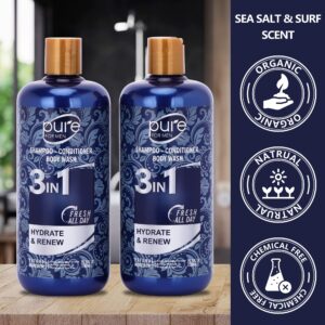 3-in-1 Men's Shower Gel, Shampoo and Face Wash - Paraben & Sulfate Free, Keeps You Fresh All Day! 2 Pack.