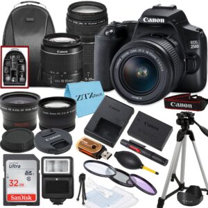 canon eos 250d / rebel sl3 dslr camera with ef-s 18-55mm + ef 75-300mm daul lens + sandisk 32gb memory card + tripod + case + wideangle lenses + zeetech accessory bundle (21pc bundle) (renewed)