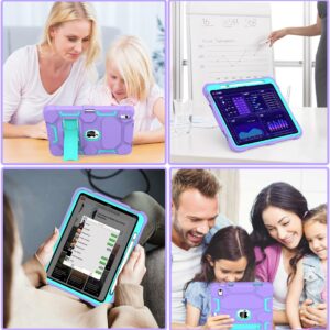 CCMAO for iPad 10th Generation Case 10.9 Inch 2022, iPad 10 Case with Kickstand & Pencil Holder, Heavy Duty Shockproof Hybrid Three Layer Protective Cover for Girls Women, Purple+Green