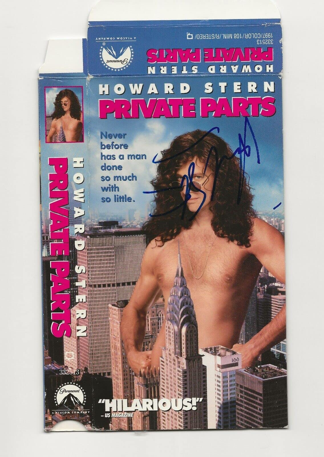 Howard Stern REAL hand SIGNED Private Parts VHS Tape Cover Case JSA COA