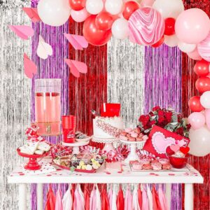 3 Pack Red Foil Fringe Curtains Valentines Day Party Decoration, 3.3X8.2 ft Silver Pink Red Fringe Backdrop for Valentines Decor Tinsel Fringe Curtain Party Photo Backdrop Streamer for Bachelorette