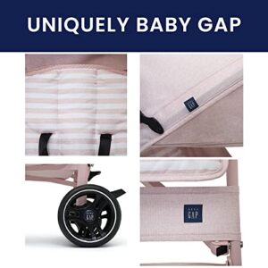 babyGap Classic Stroller - Lightweight Stroller with Recline, Compact Fold & Removable Parent Organizer - Made with Sustainable Materials, Pink Stripes