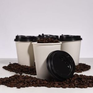 RACETOP [100 Pack 12 oz Hot Beverage Disposable White Paper Coffee Cup with Dome Lid, Large