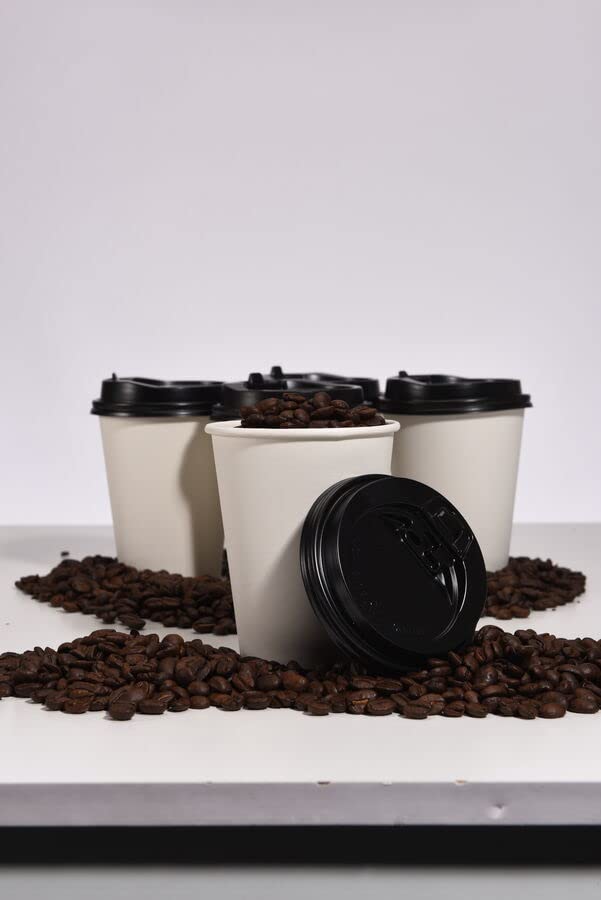 RACETOP [100 Pack 12 oz Hot Beverage Disposable White Paper Coffee Cup with Dome Lid, Large